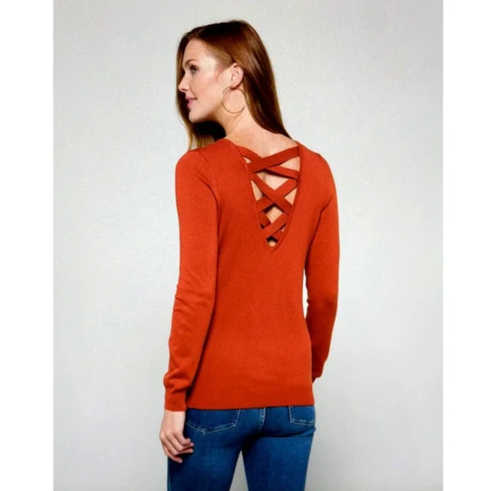 Love Ellie Mia Crisscross Back Detail Rust Pullover NWT Size Small - Picture 2 of 6